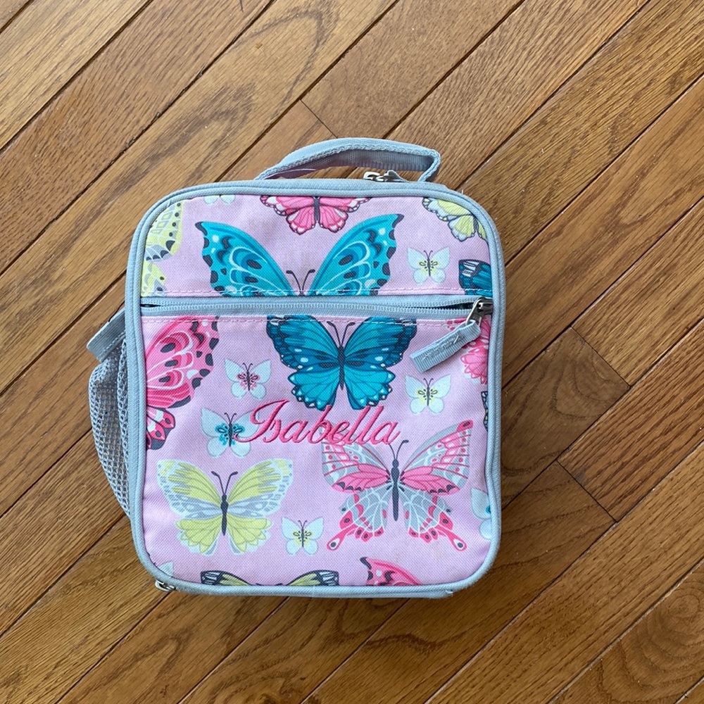 Pottery barn kids butterfly lunch box with Isabella monogram